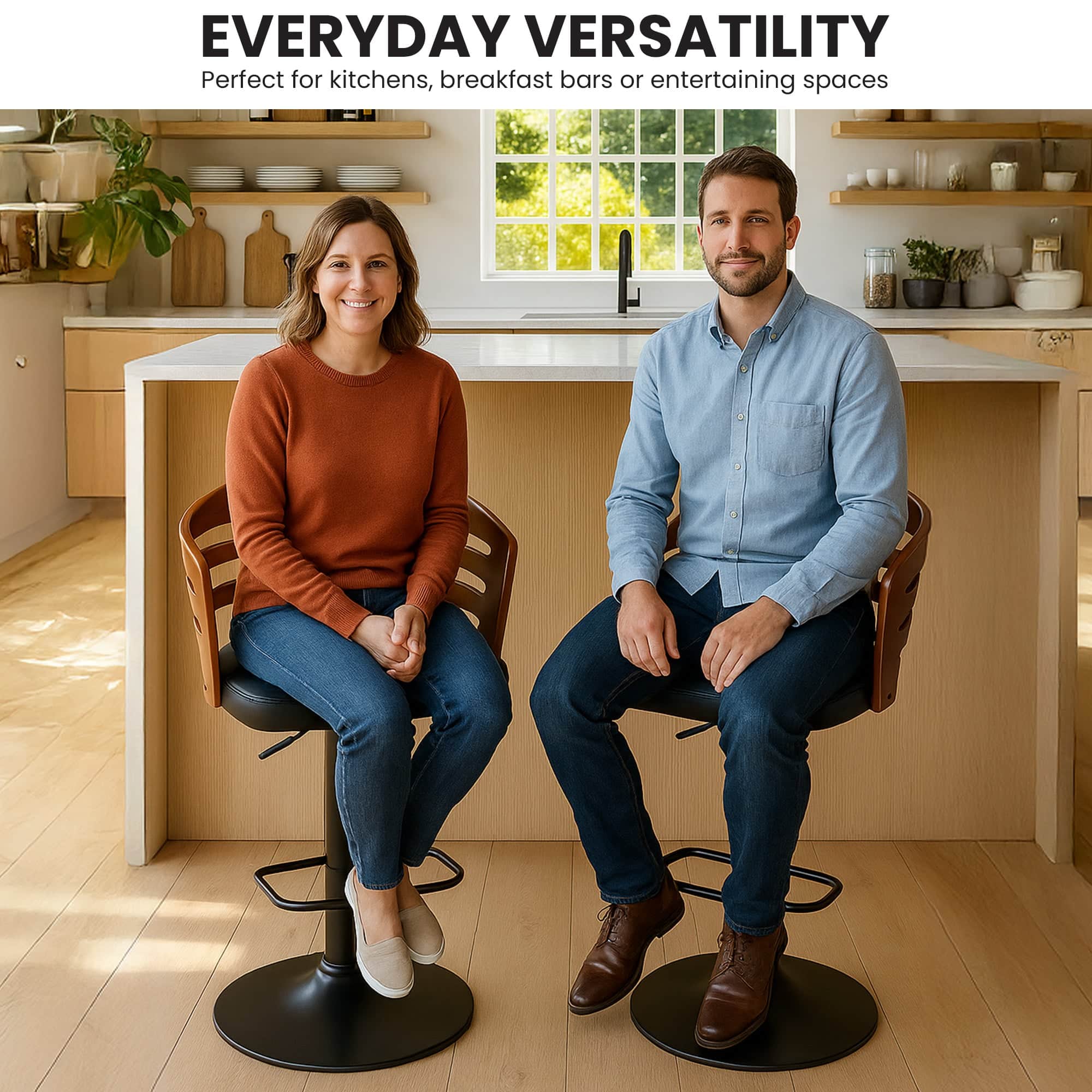 Bentwood Walnut Bar Stool Leather Seat Metal Frame Base Kitchen