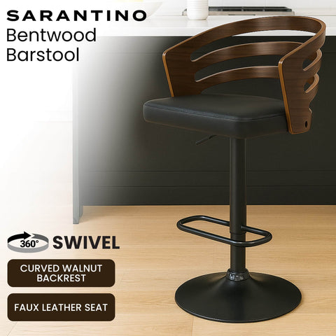 Bentwood Walnut Bar Stool Leather Seat Metal Frame Base Kitchen