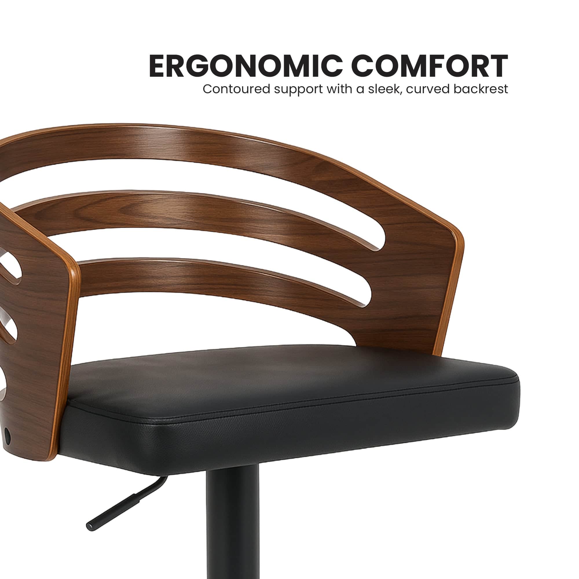 Bentwood Walnut Bar Stool Leather Seat Metal Frame Base Kitchen