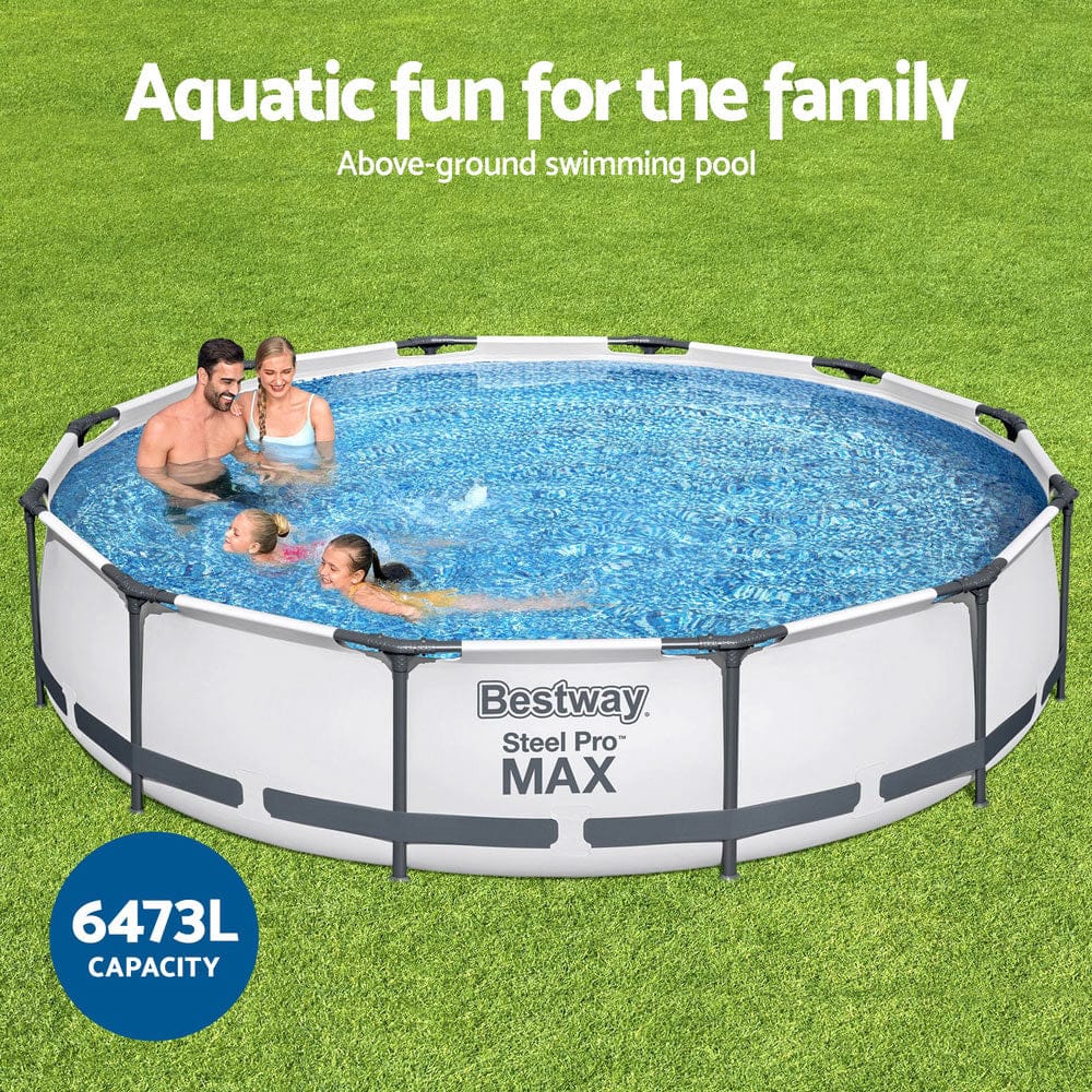 Steel finish - 366X76Cm Steel Frame Round Above Ground Pool W/ Filter Pump