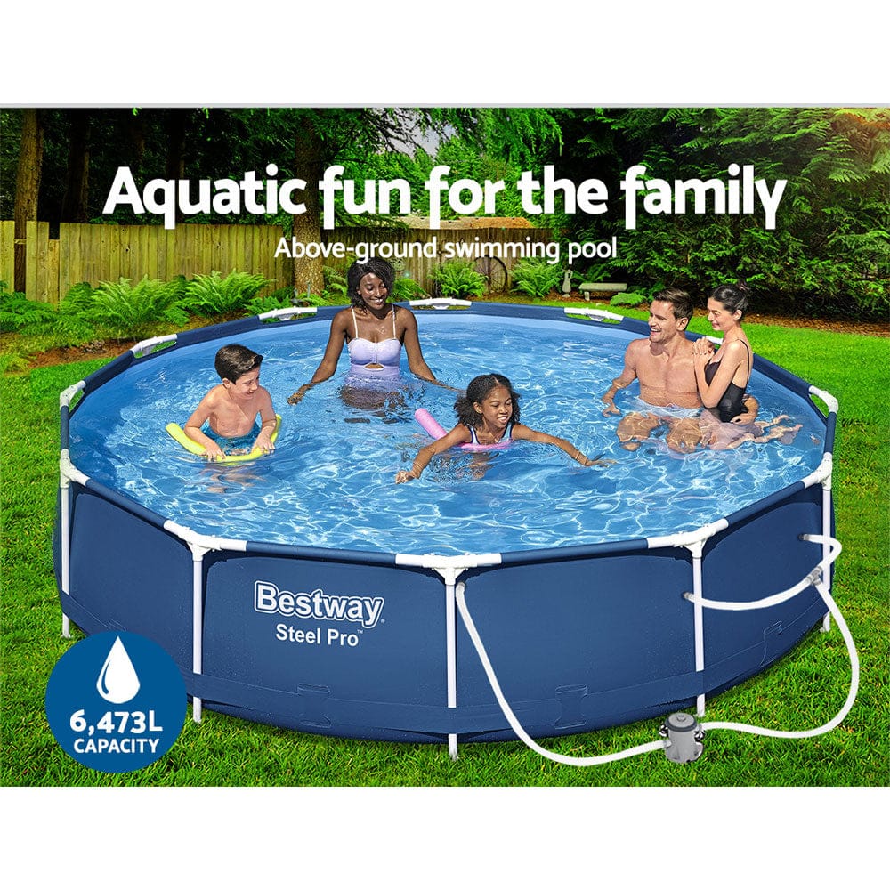 Swimming Pools - 366X76Cm Steel Frame Round Above Ground Pool W/ Filter Pump 6473L