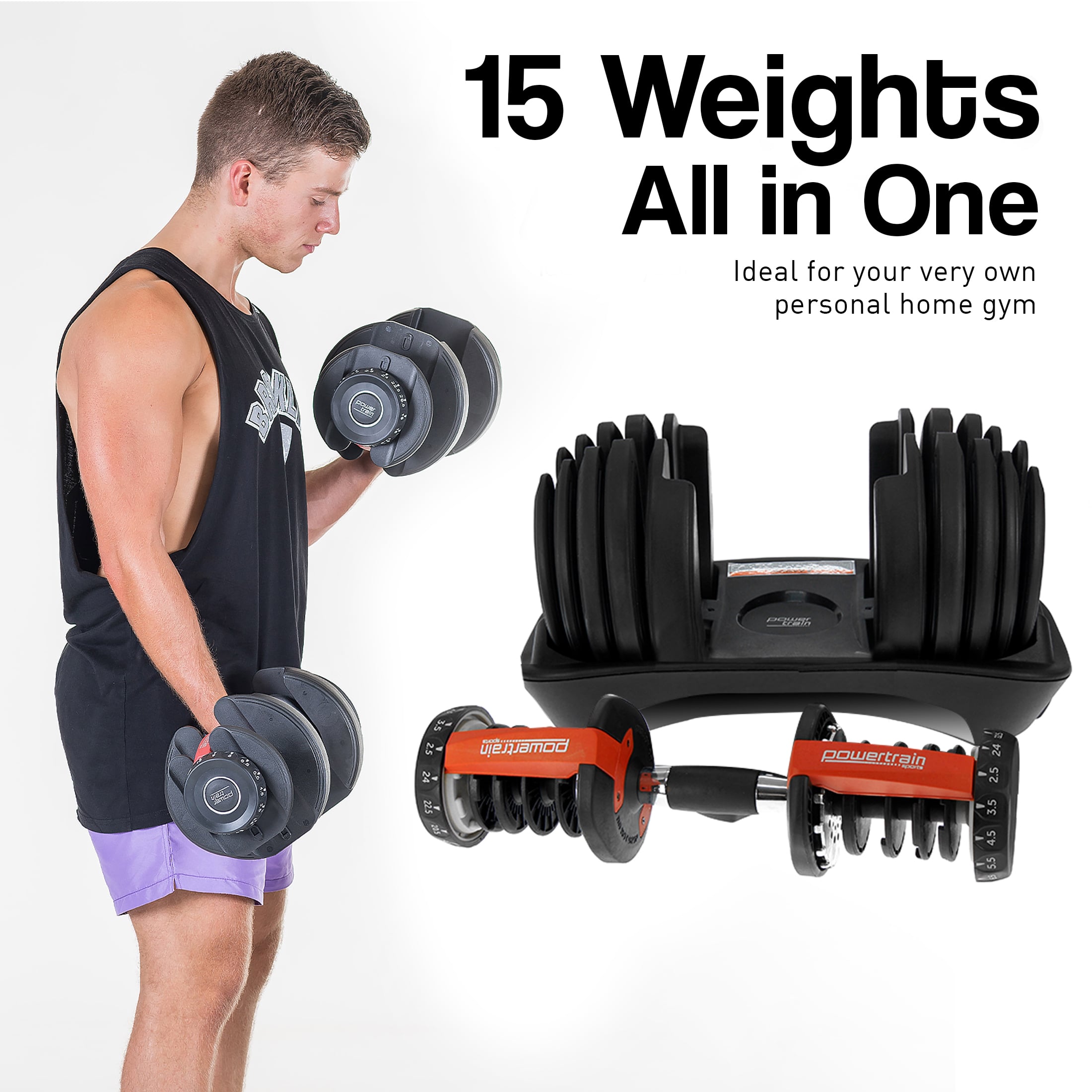 Adjustable Dumbbell Set Red Steel
