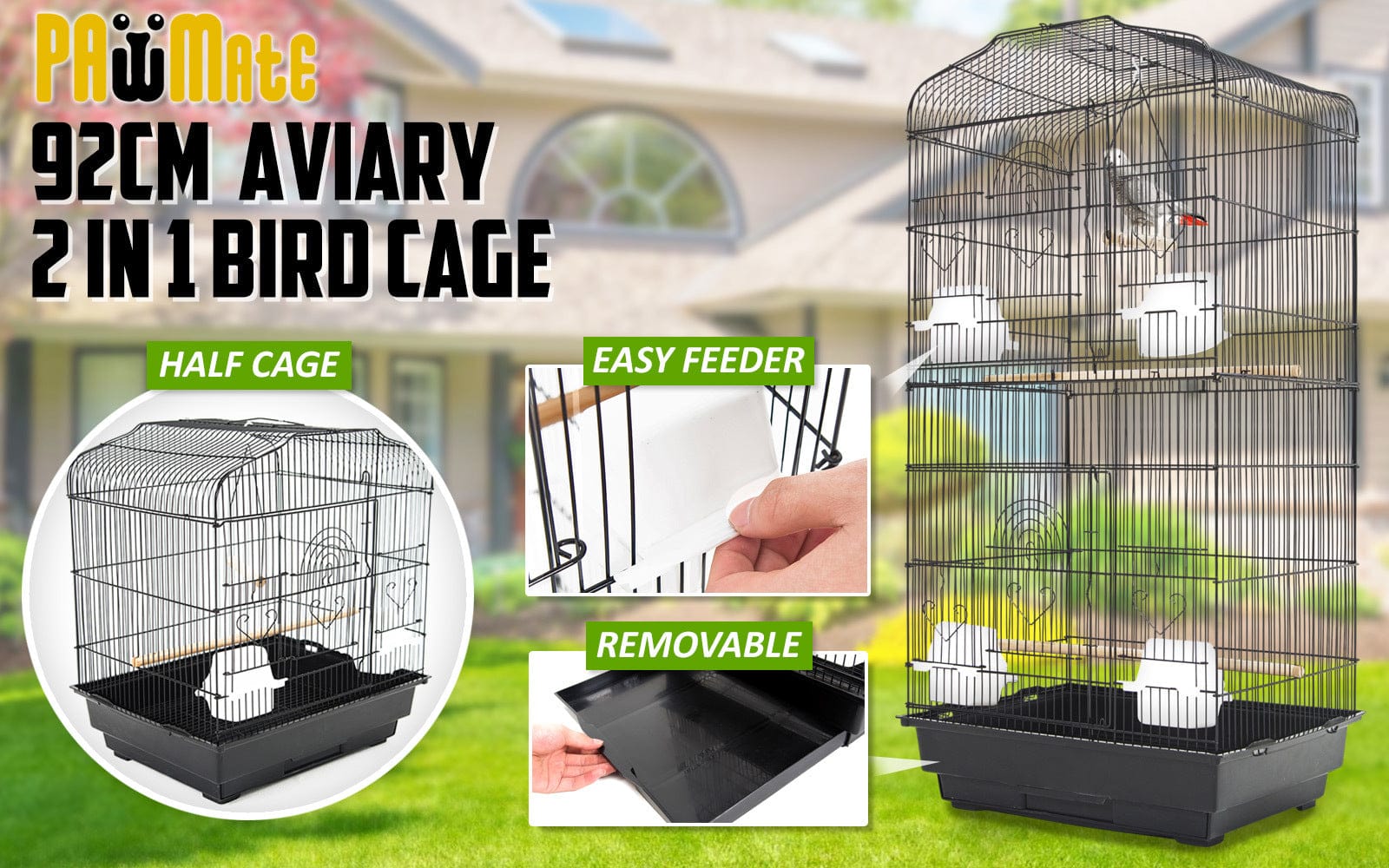 Bird Cage Parrot Aviary 2IN1 Design VEER 92cm, 92Cm - photo 16