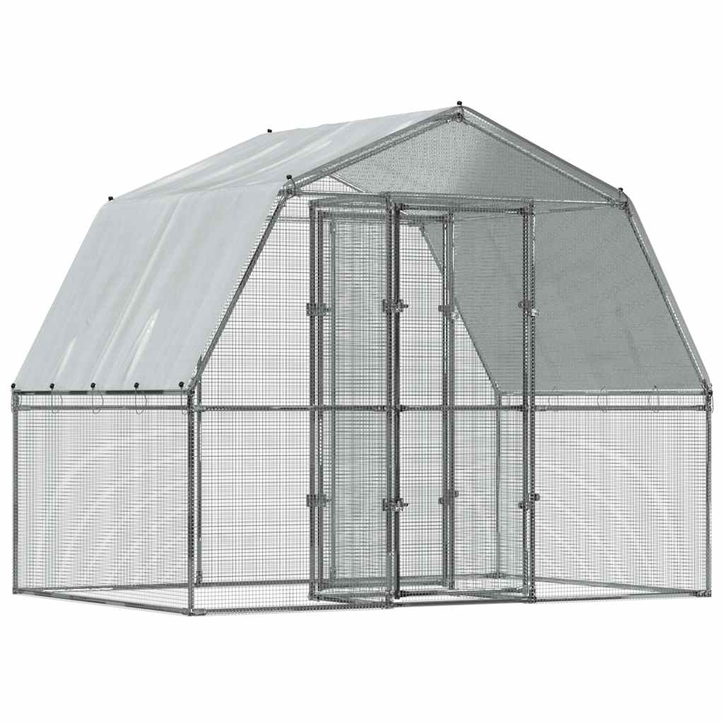 Bird Cages 2 pcs with Roof and Door Silver Galvanised Steel