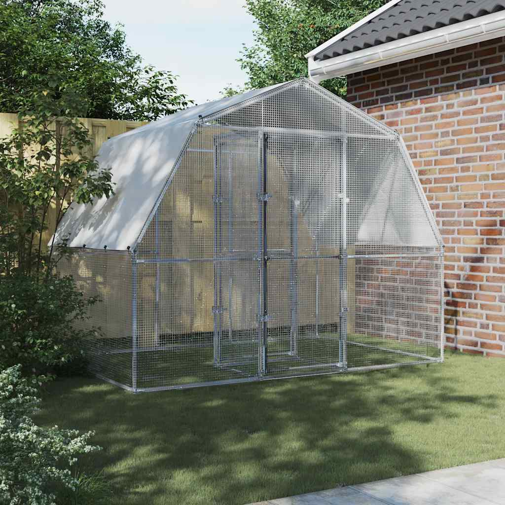 Bird Cages 2 pcs with Roof and Door Silver Galvanised Steel