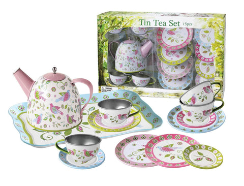 Bird Design Tin Tea Set 15Pcs