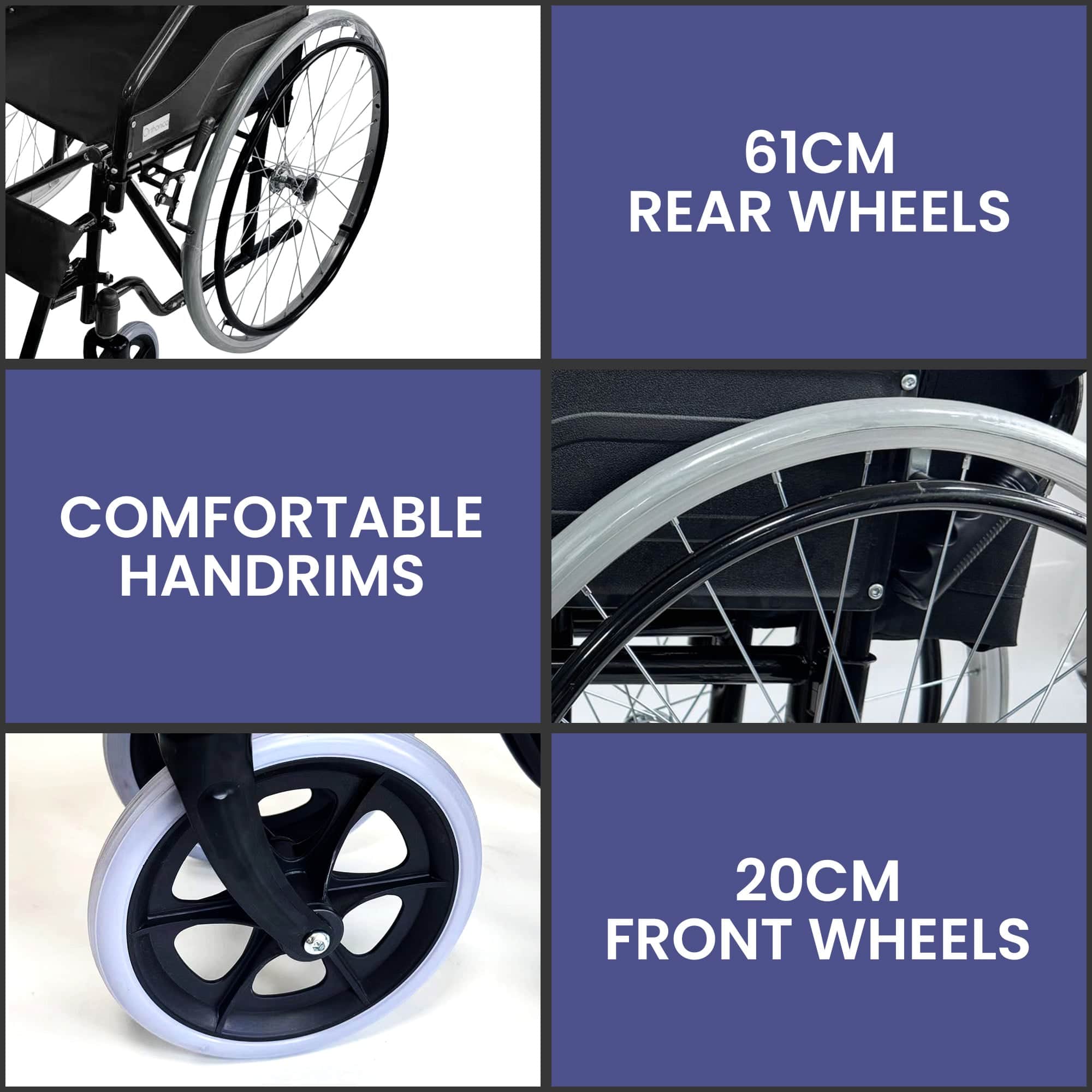 Black 24in Self-Propelled Foldable Steel Wheelchair for Mobility