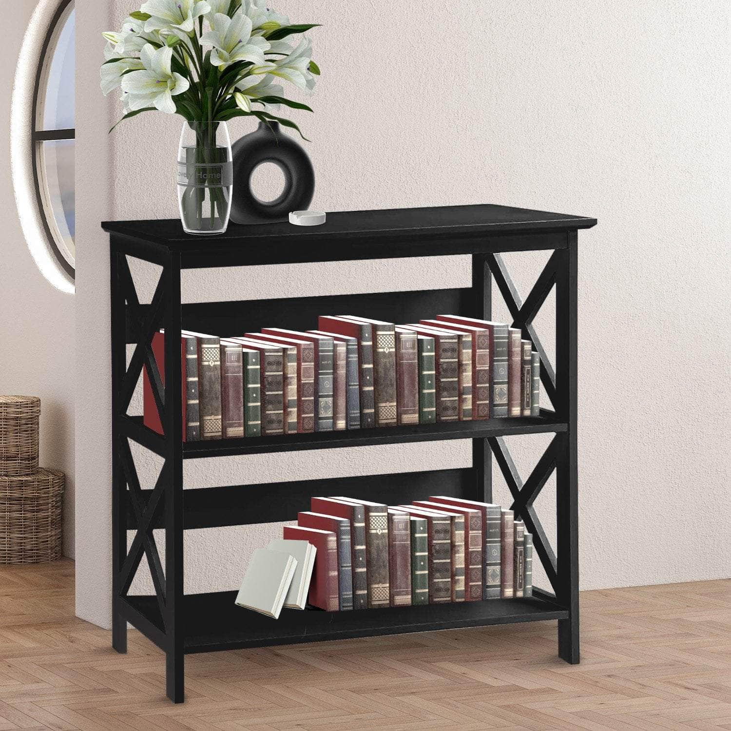 Black 3-Tier Bookshelf Display Rack