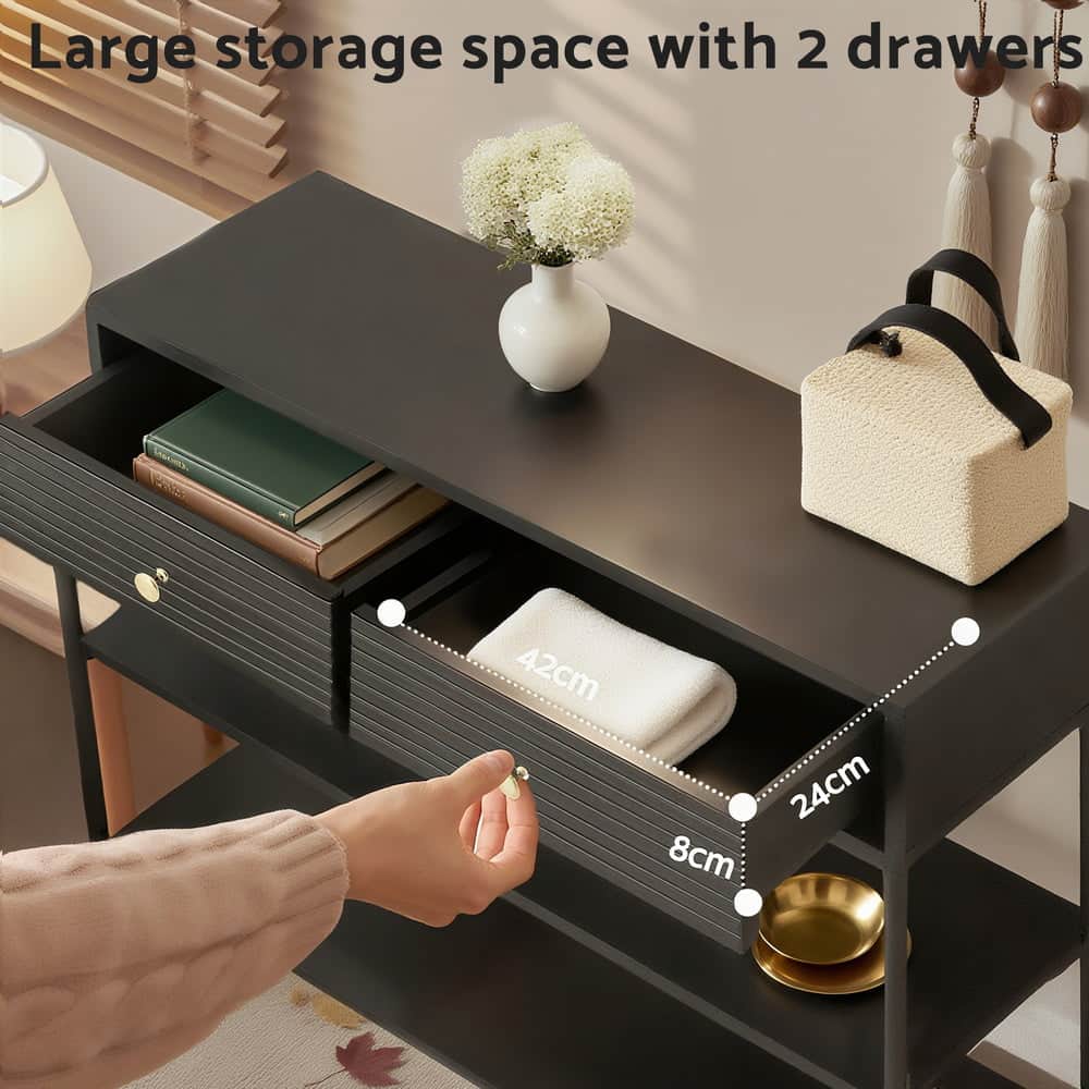 Black 3-Tier Console Table Modern Storage Shelf Living Room Entryway
