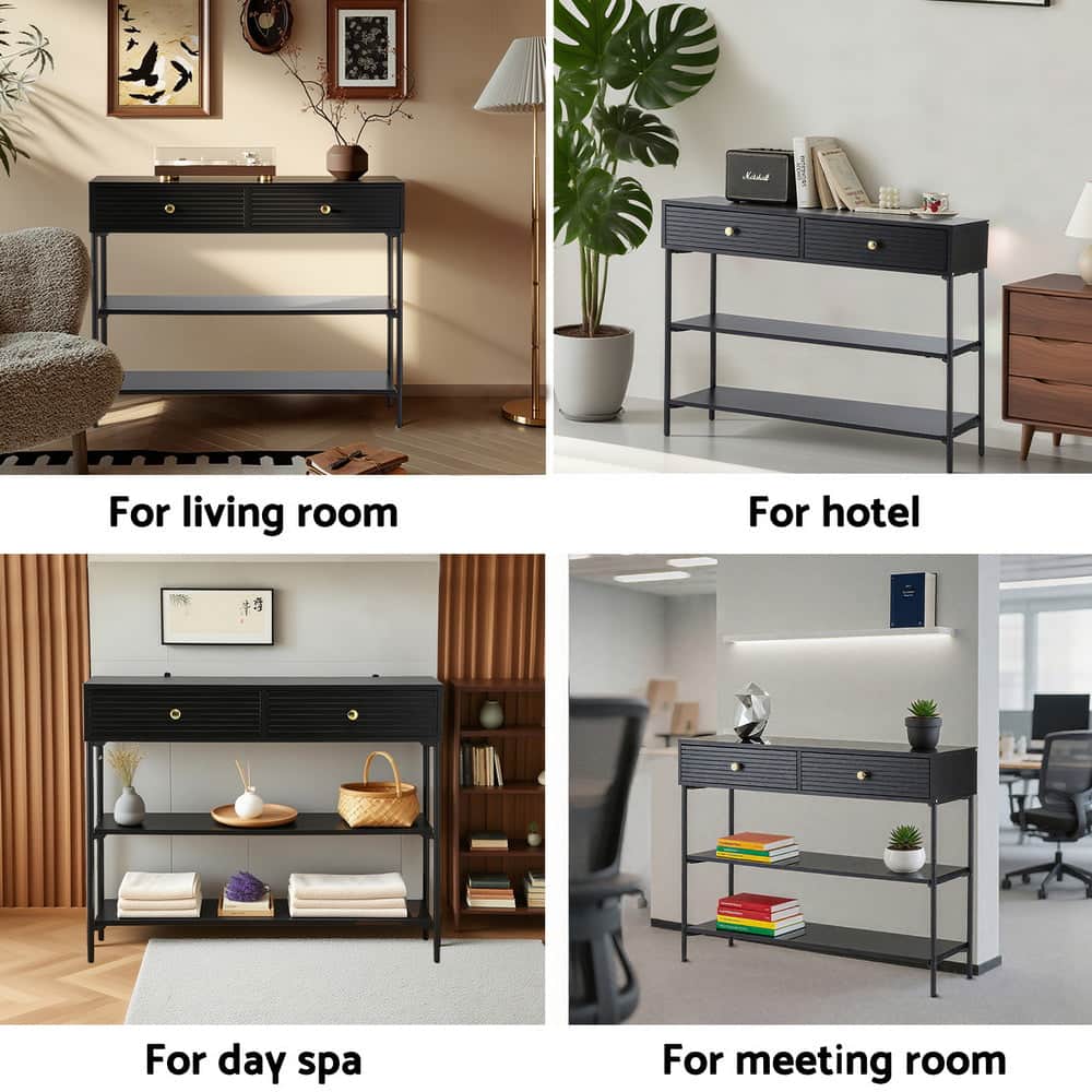 Black 3-Tier Console Table Modern Storage Shelf Living Room Entryway