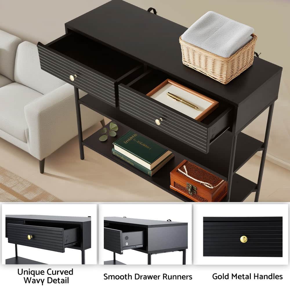 Black 3-Tier Console Table Modern Storage Shelf Living Room Entryway
