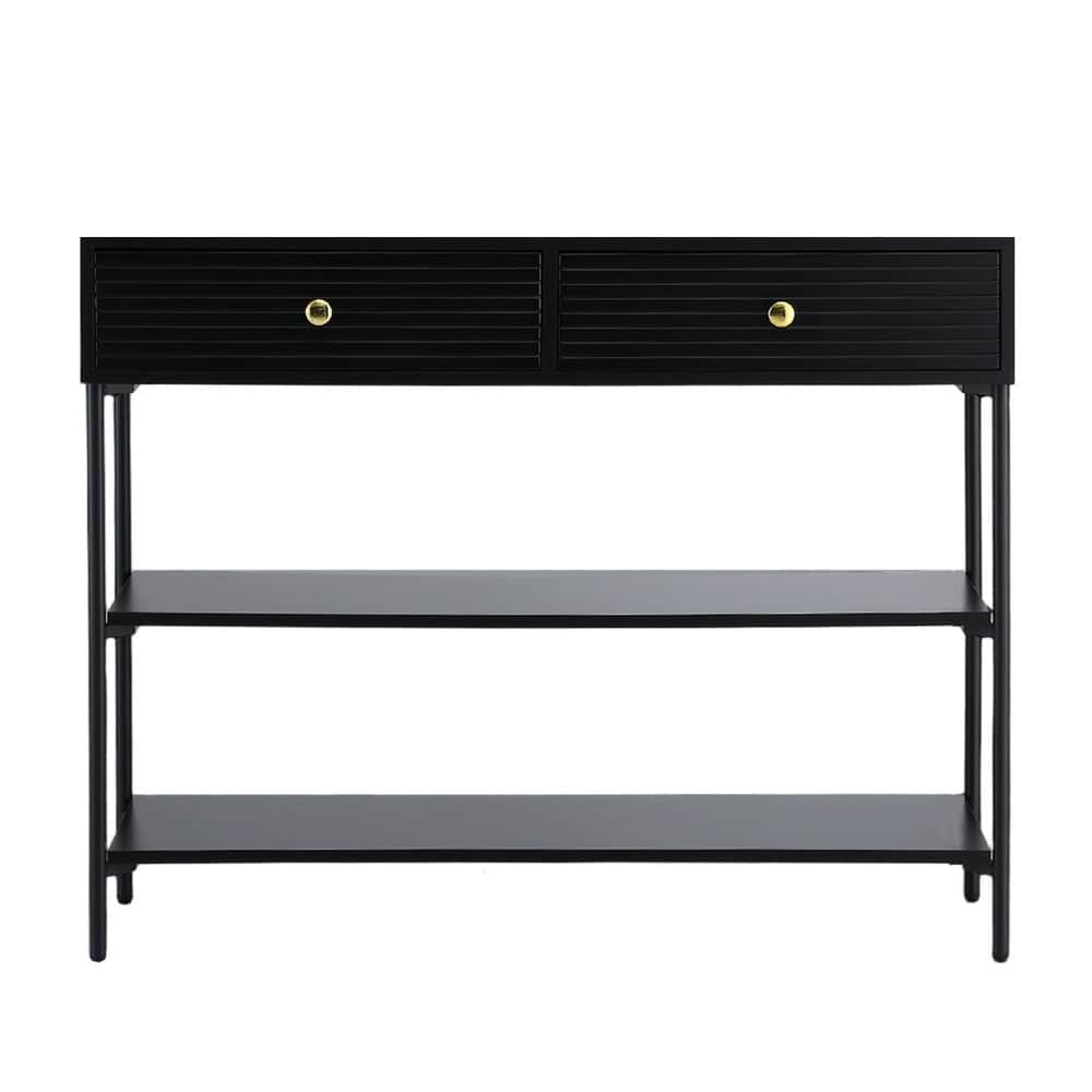 Black 3-Tier Console Table Modern Storage Shelf Living Room Entryway