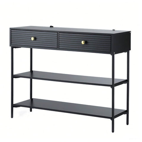 Black 3-Tier Console Table Modern Storage Shelf Living Room Entryway