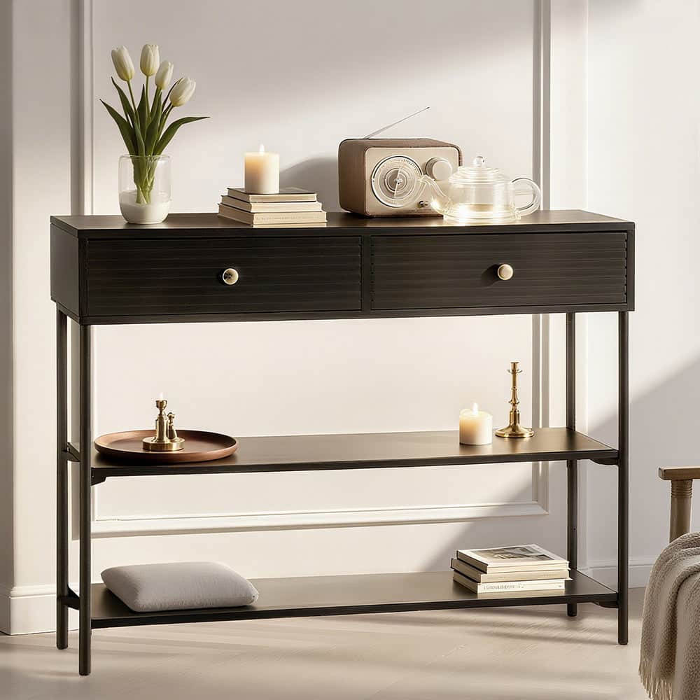 Black 3-Tier Console Table Modern Storage Shelf Living Room Entryway