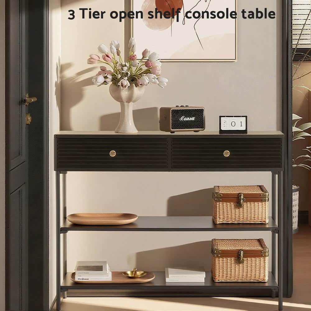 Black 3-Tier Console Table Modern Storage Shelf Living Room Entryway