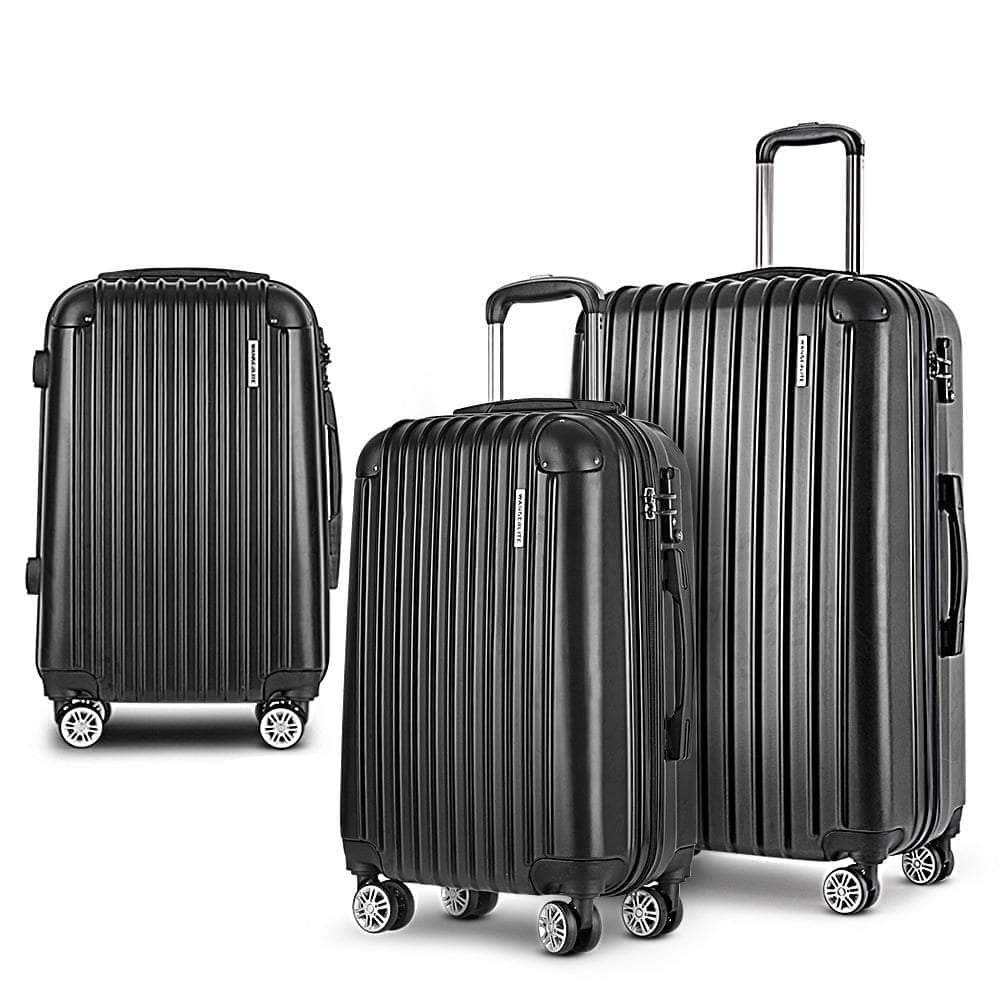Black 3Pc Suitcase Hardcase Trolley Travel Set