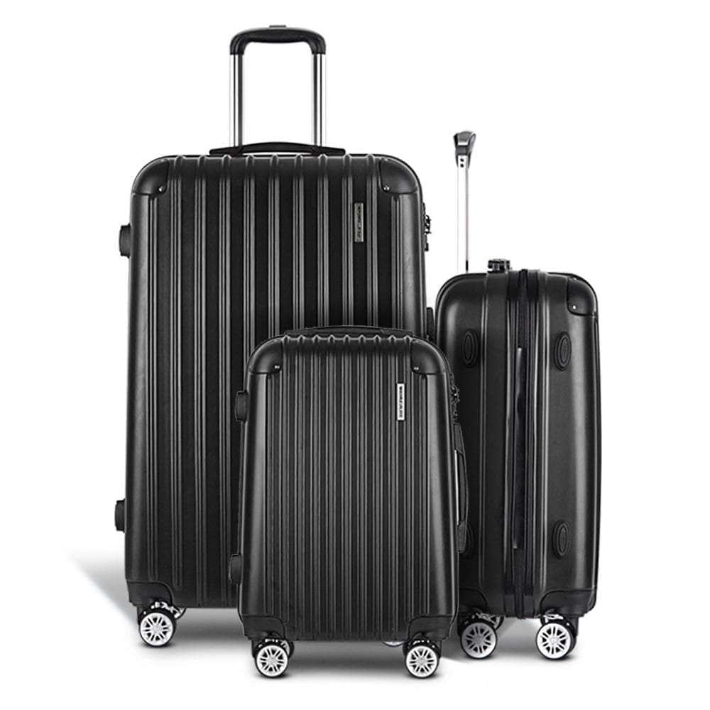 Black 3Pc Suitcase Hardcase Trolley Travel Set