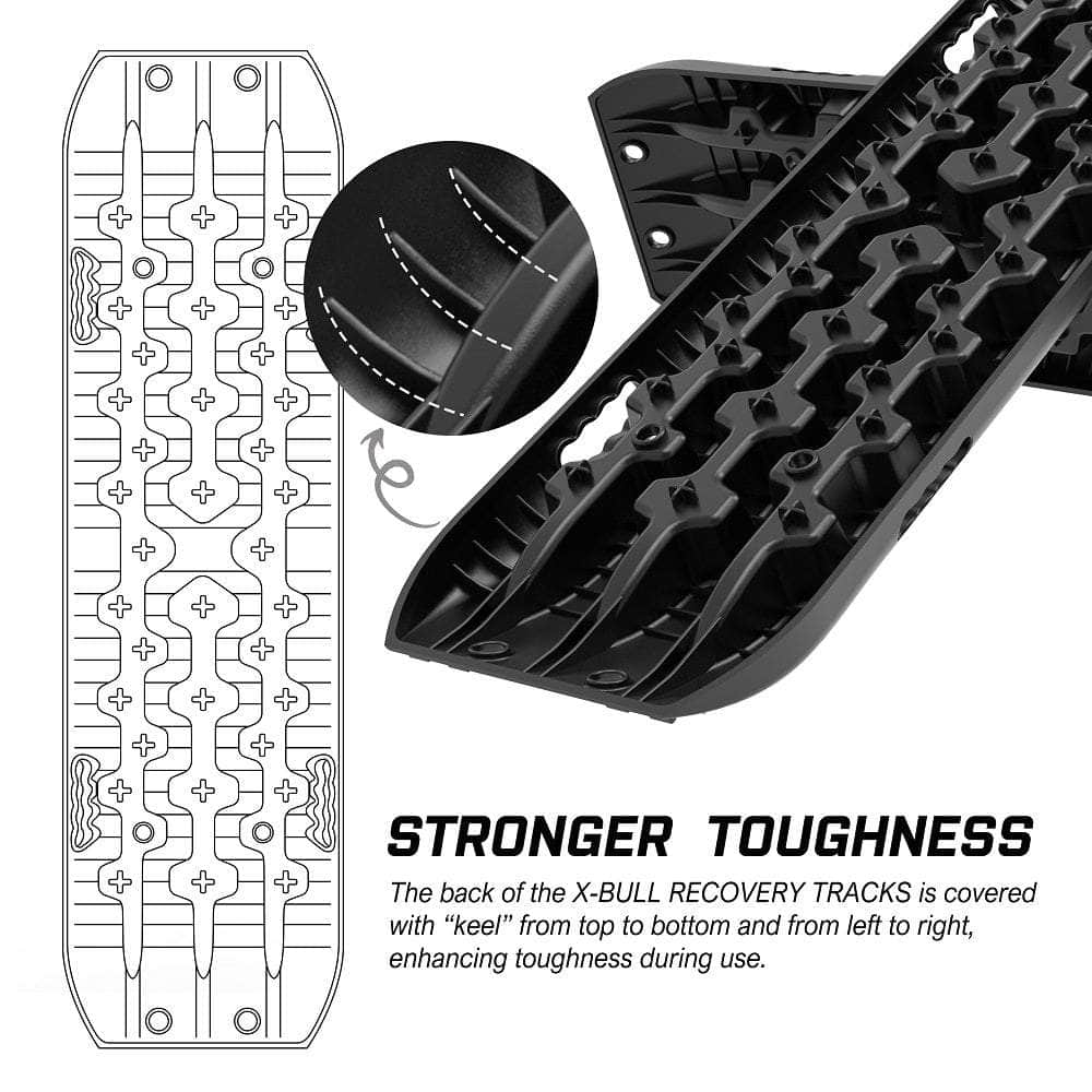 Black 4Wd Snow Tracks Recovery Tracks (2Pcs) With Mounting Bolts