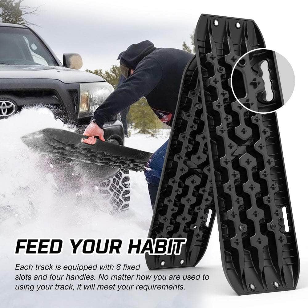 Black 4Wd Snow Tracks Recovery Tracks (2Pcs) With Mounting Bolts