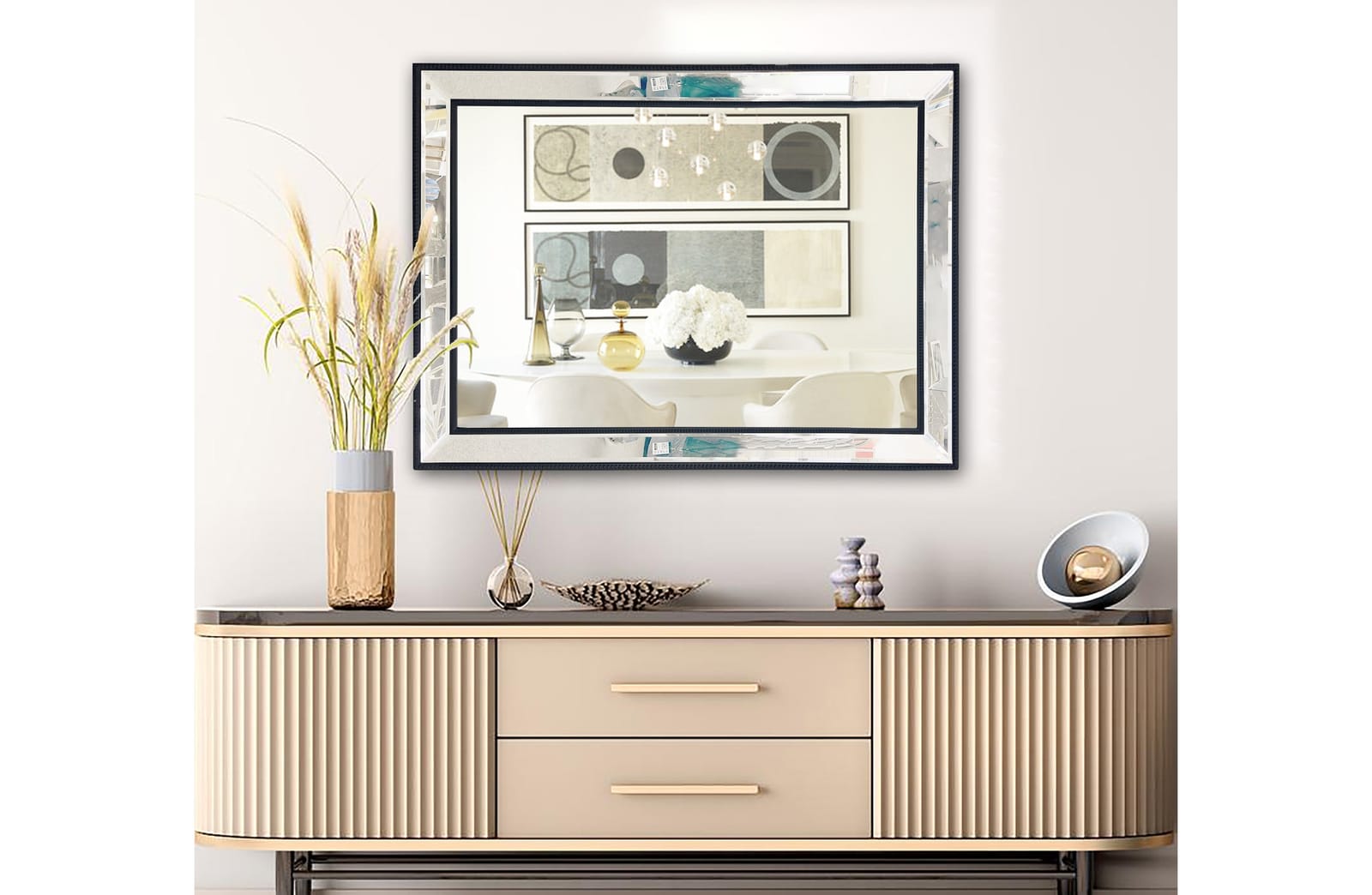 Black colour - Black Beaded Framed Mirror - Rectangle 80Cm X 110Cm
