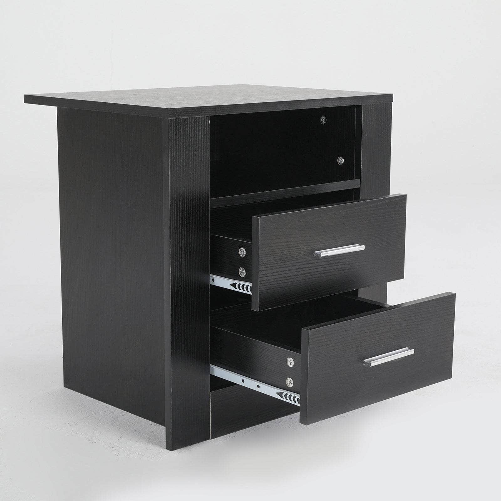 Black Bedside Table with 2 Drawers and 1 Shelf