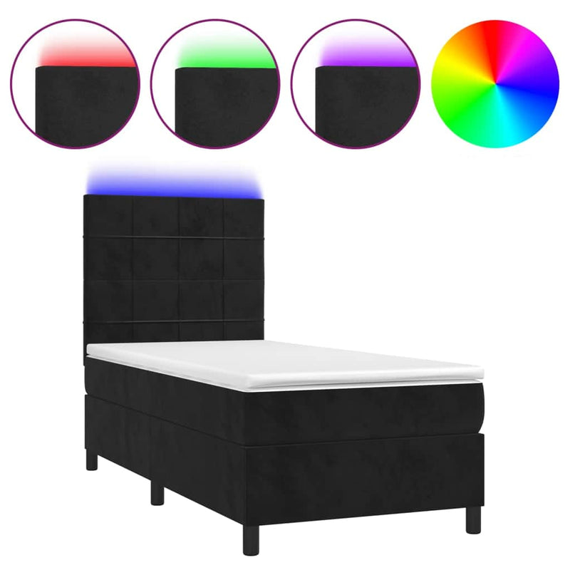 Black Box Spring Bed with LED Velvet Mattress King Single