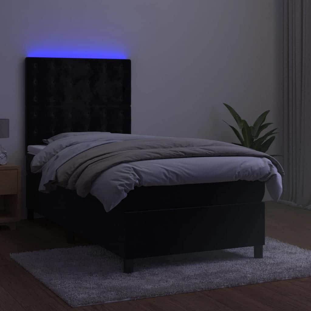 Black Box Spring Bed with LED Velvet Pocket Spring Mattress King Single