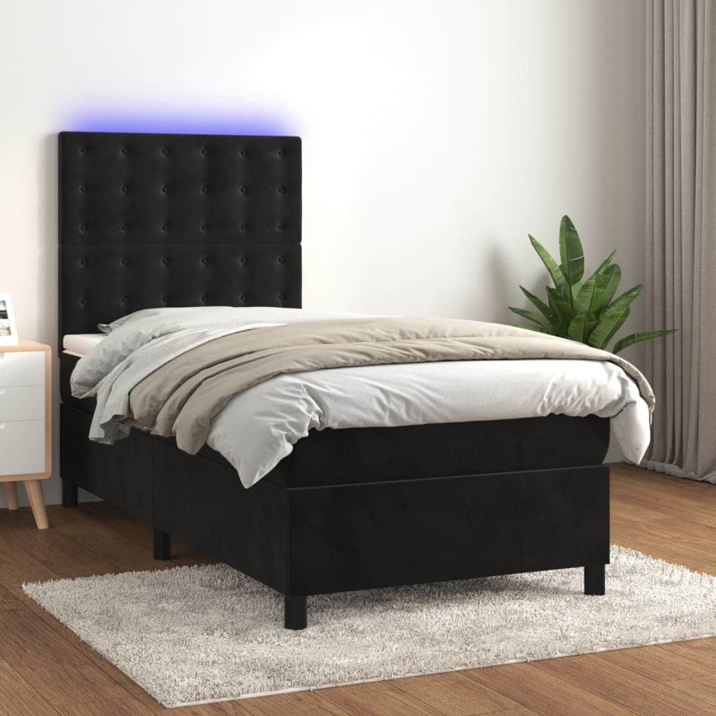Black Box Spring Bed with LED Velvet Pocket Spring Mattress King Single