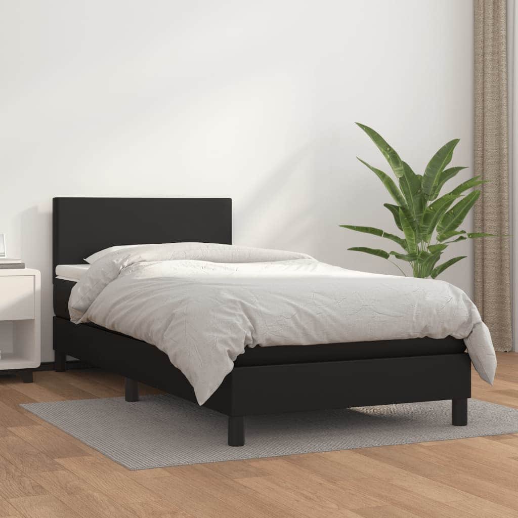Black Box Spring Bed with Pocket Spring Mattress Faux Leather Headboard
