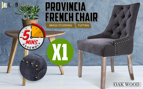 Black (Charcoal French Provincial Dining Chair Amour Oak Leg