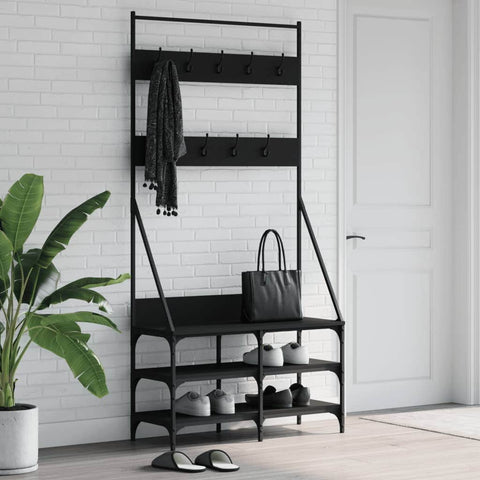 Black Clothes Rack with Shoe Storage