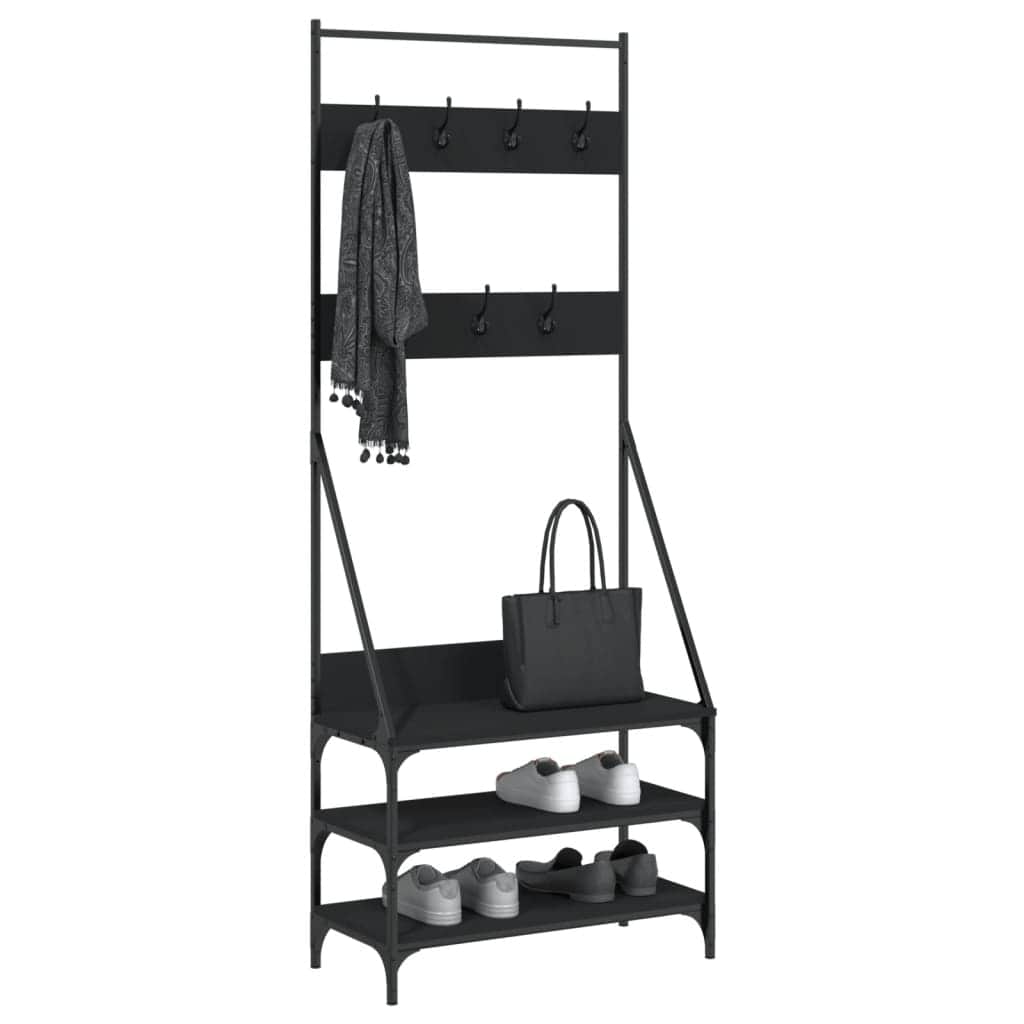 Black Clothes Rack with Shoe Storage