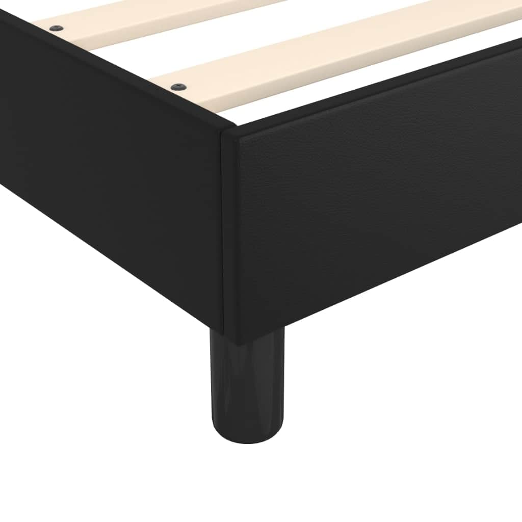 Black Double Box Spring Bed with Pocket Spring Faux Leather Mattress