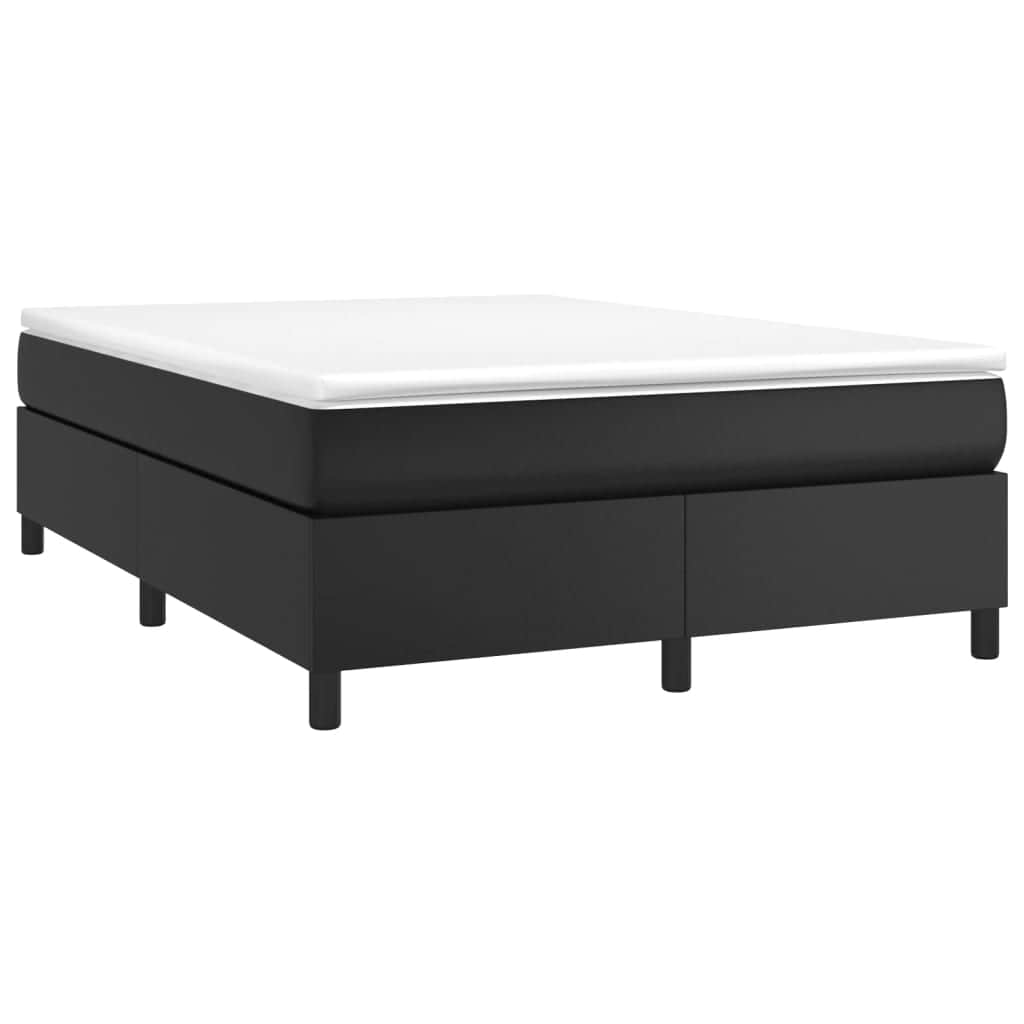 Black Double Box Spring Bed with Pocket Spring Faux Leather Mattress