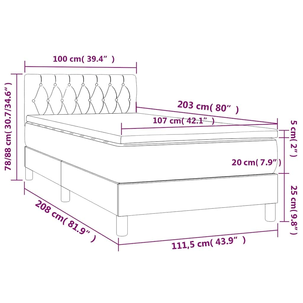 Black Fabric King Single Box Spring Bed with Pocket Spring Mattress