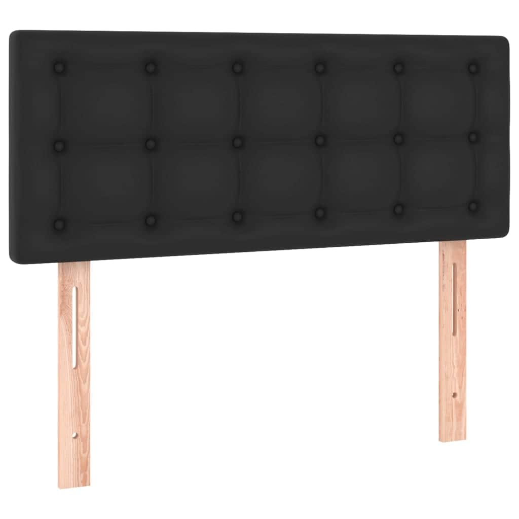 Black Faux Leather Box Spring Bed with Mattress LED Lights Pocket Spring Support