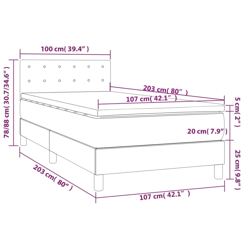 Black Faux Leather Box Spring Bed with Mattress LED Lights Pocket Spring Support