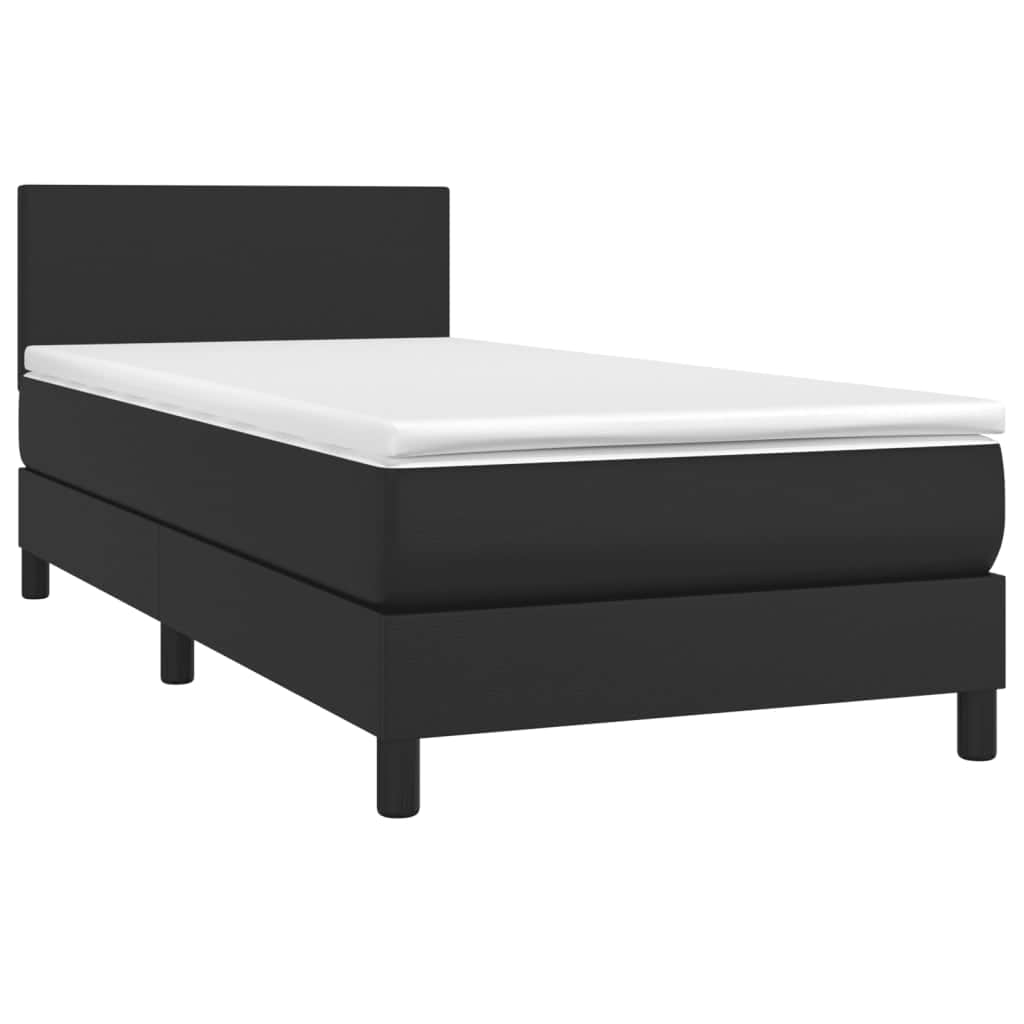 Black Faux Leather Box Spring Bed with Mattress LED Pocket Spring