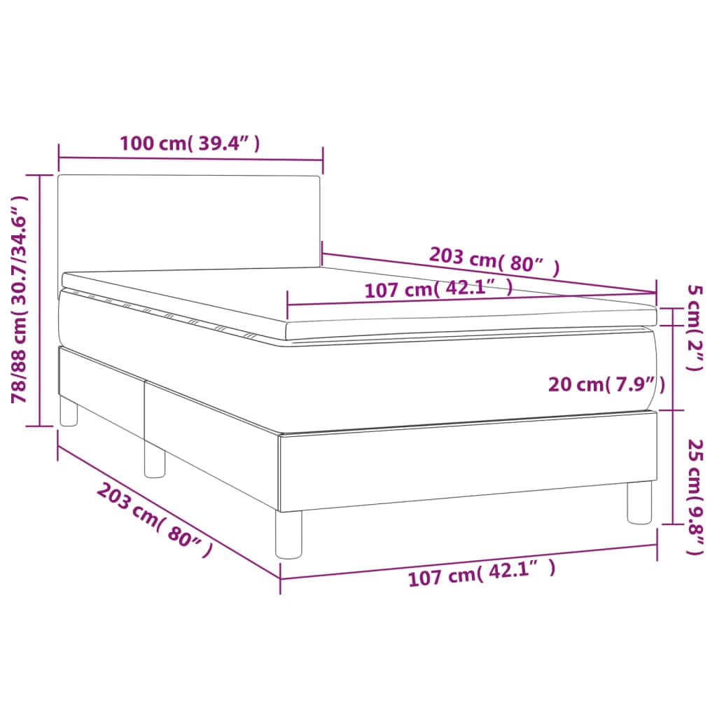 Black Faux Leather Box Spring Bed with Mattress LED Pocket Spring
