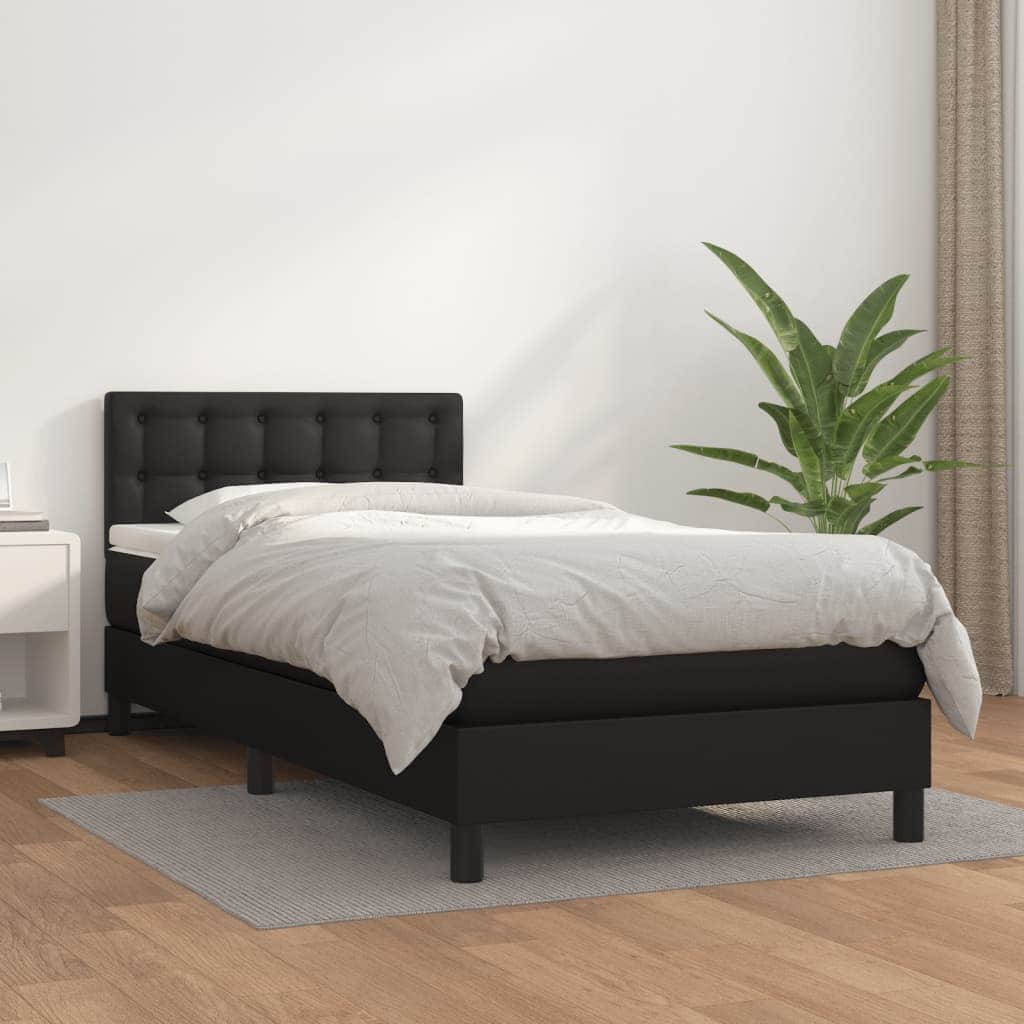 Black Faux Leather Box Spring Bed with Pocket Spring Mattress