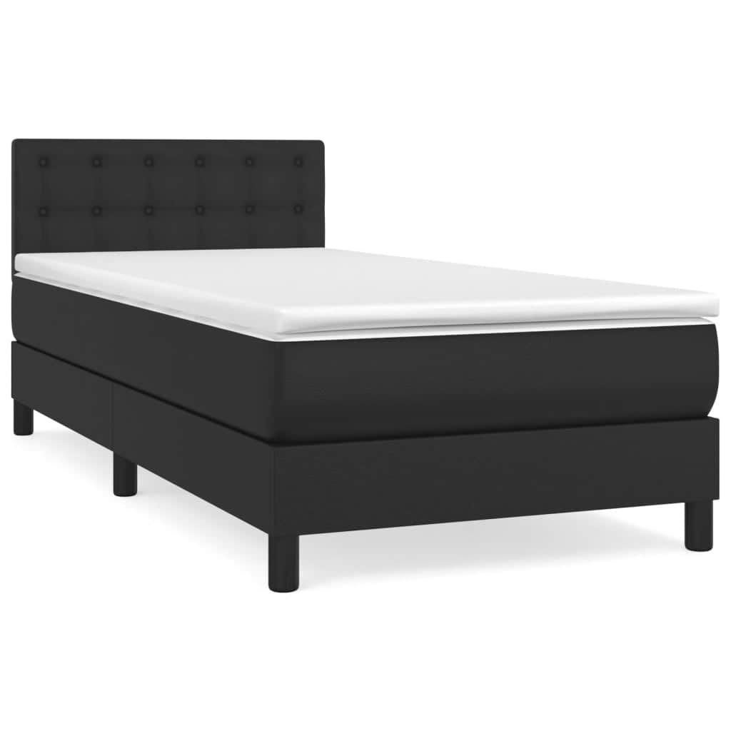 Black Faux Leather Box Spring Bed with Pocket Spring Mattress