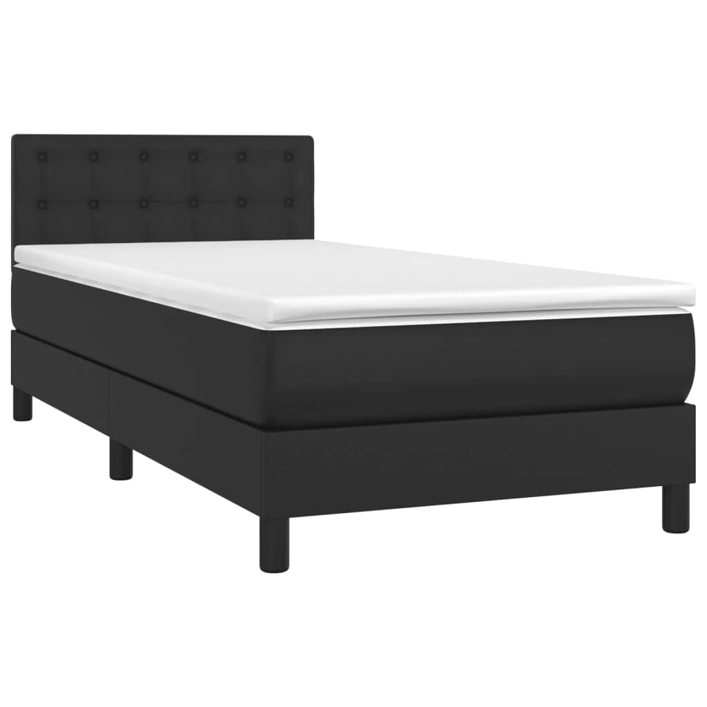 Black Faux Leather Box Spring Bed with Pocket Spring Mattress