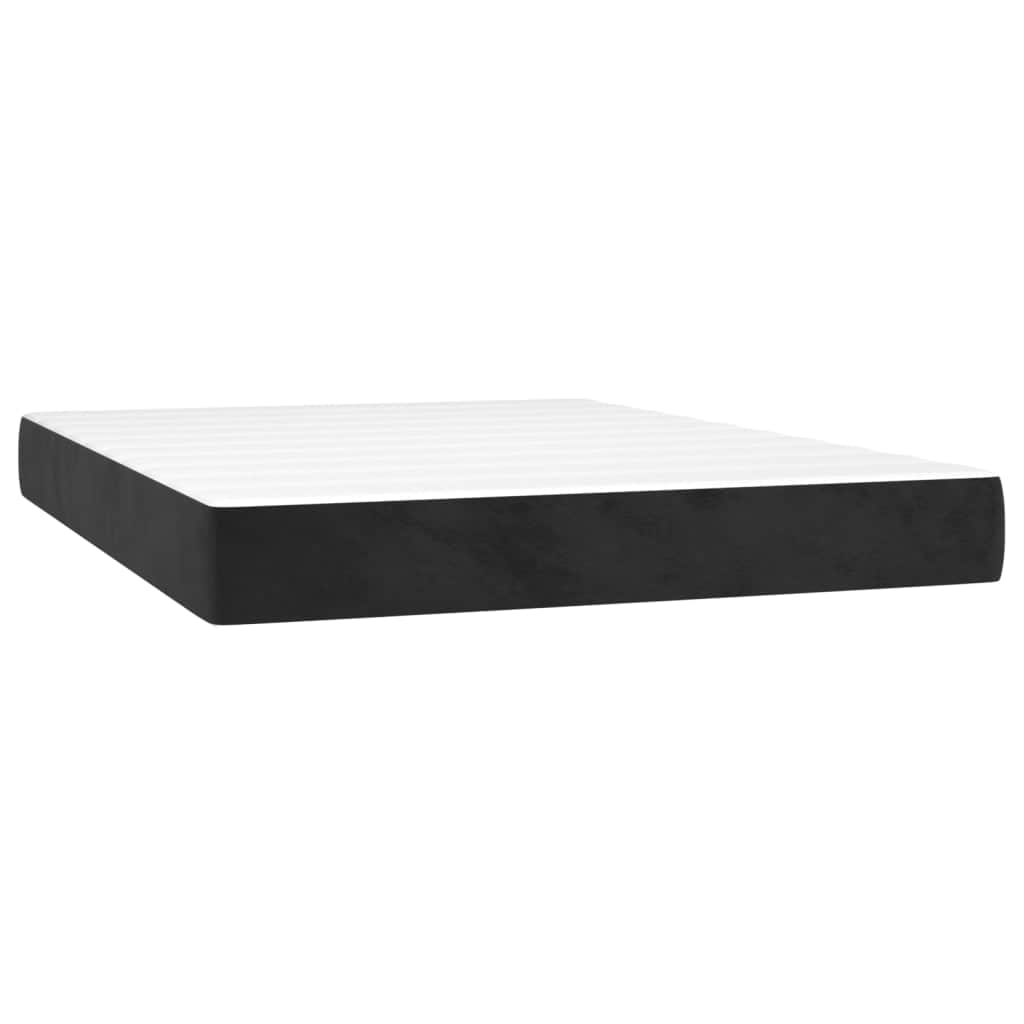 Black Full Box Spring Bed with Velvet Pocket Spring Mattress and Topper