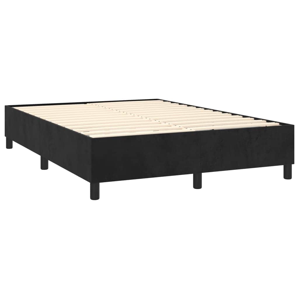 Black Full Box Spring Bed with Velvet Pocket Spring Mattress and Topper