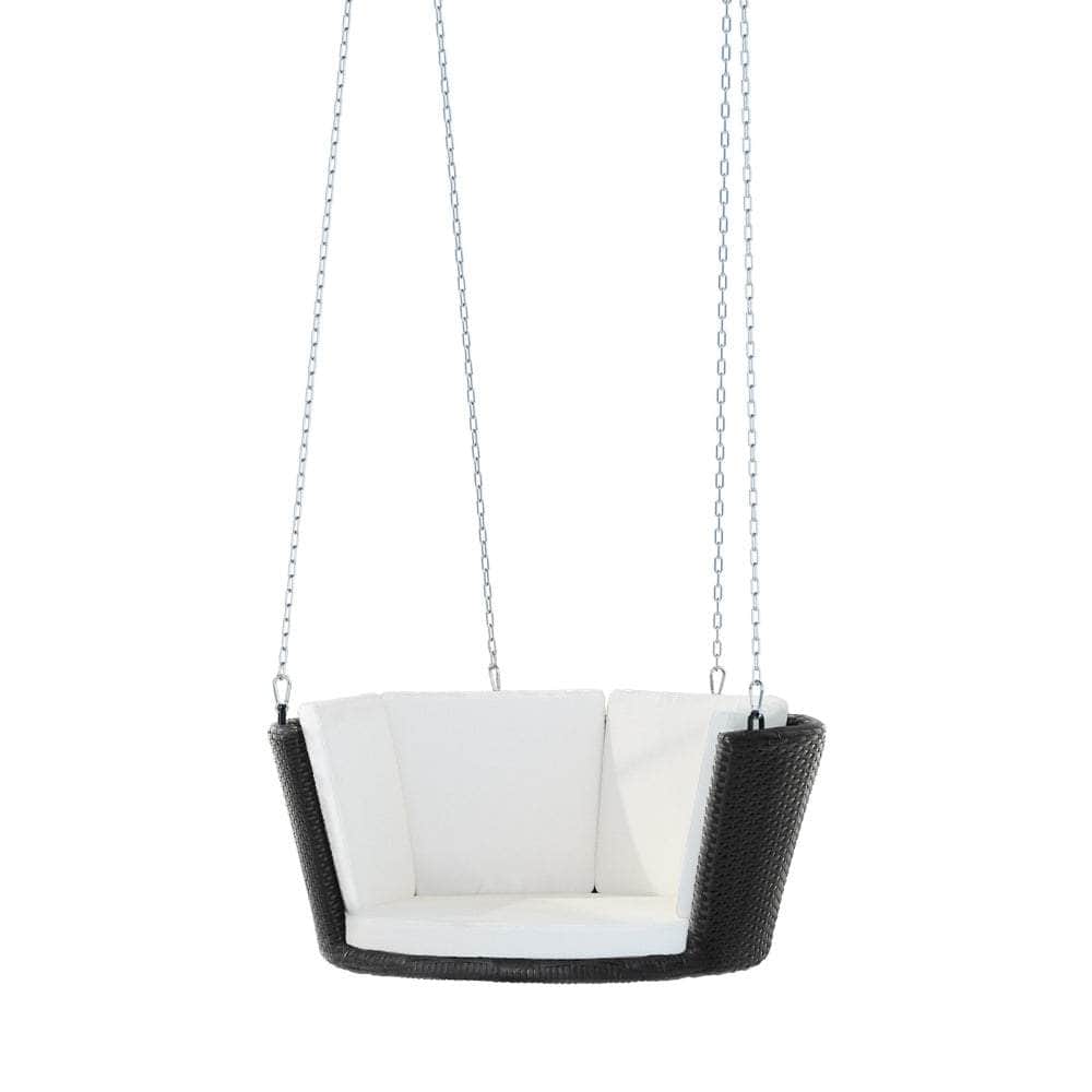 Black colour - Black/Grey Rattan Porch Swing Chair with Chain Cushion