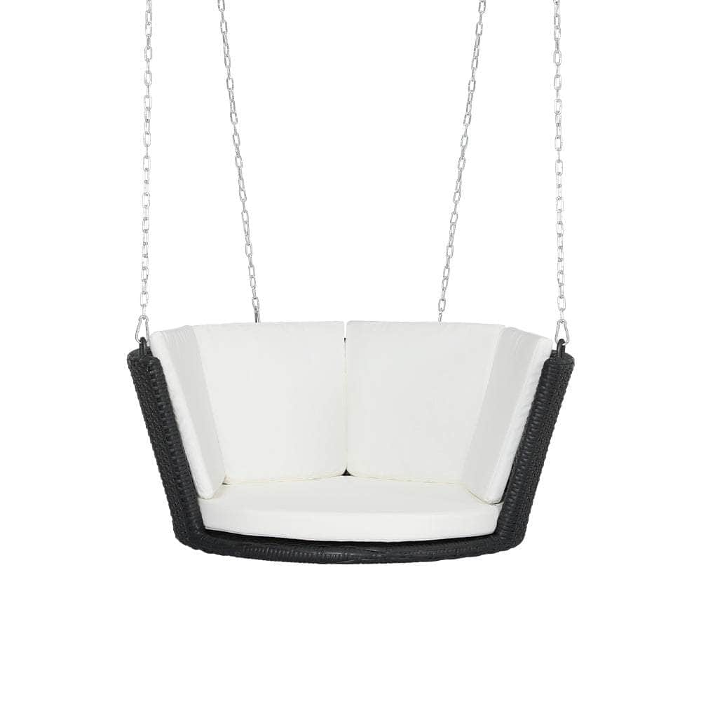Outdoor Chairs - Black/Grey Rattan Porch Swing Chair with Chain Cushion