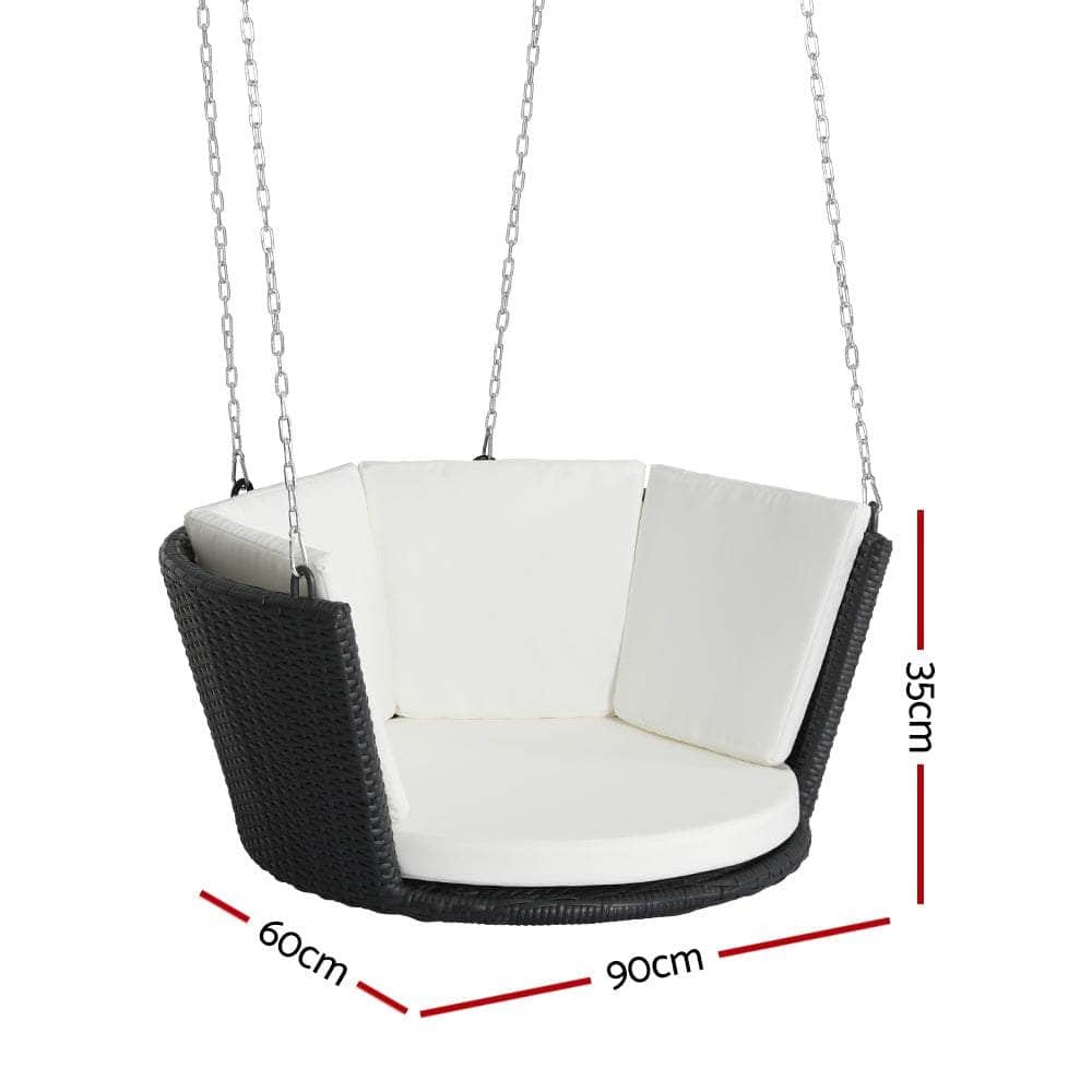 Black/Grey Rattan Porch Swing Chair with Chain Cushion | Rattan finish