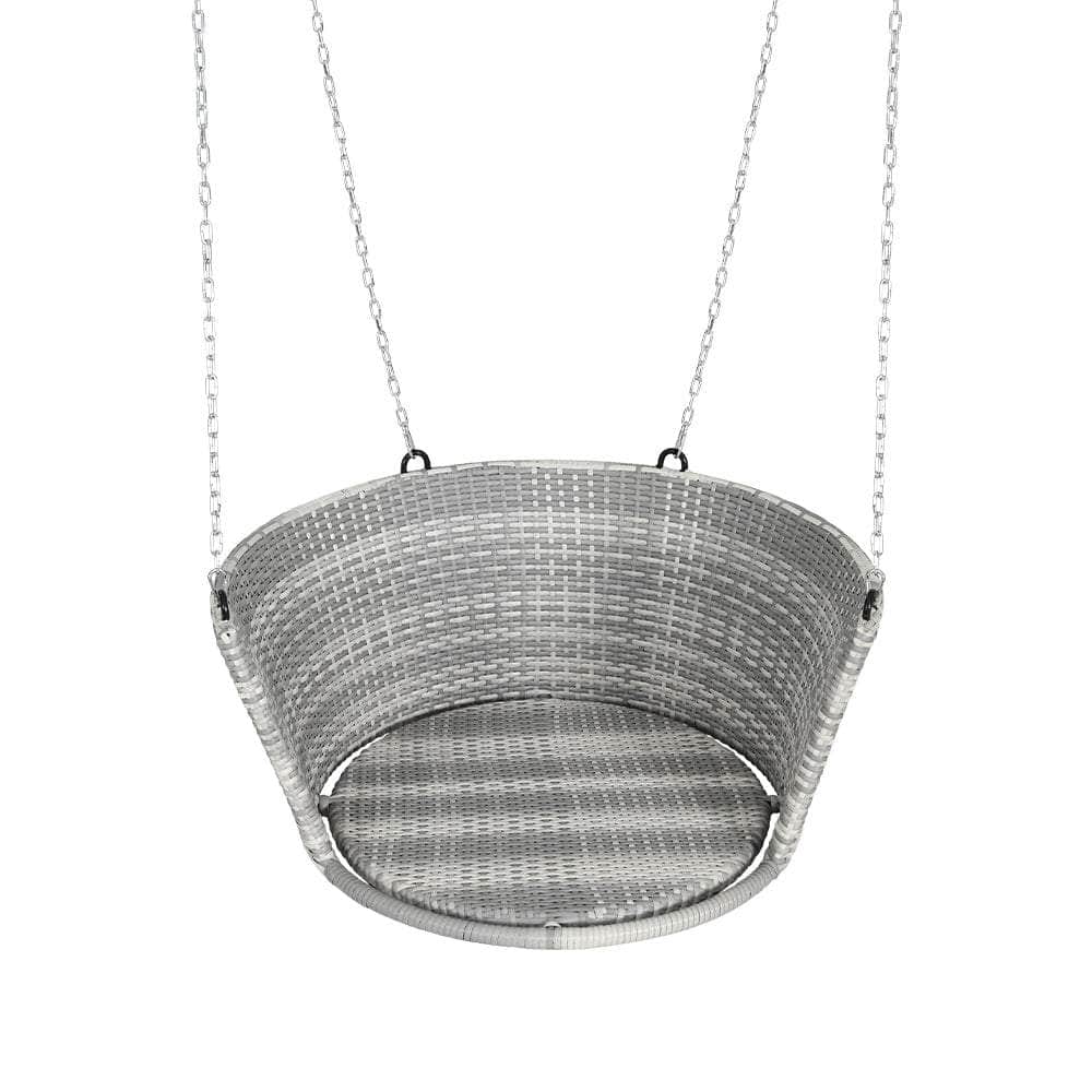 Black/Grey Rattan Porch Swing Chair with Chain Cushion, Rattan finish