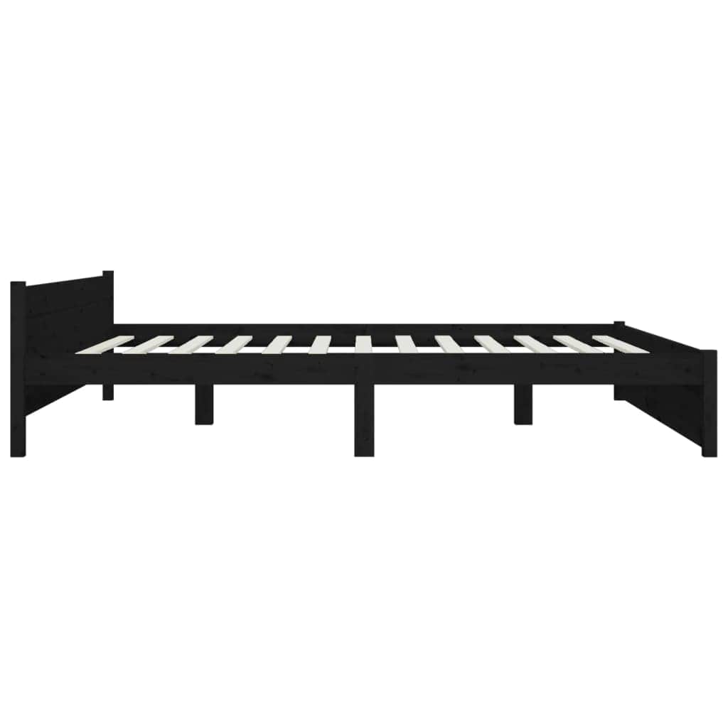 Black King Bed Frame with Drawers Solid Pinewood Sturdy Slats Headboard