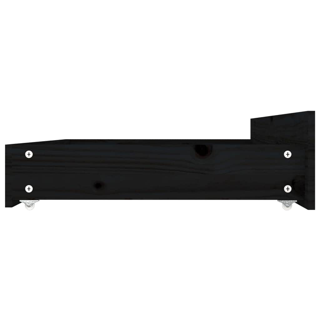 Black King Bed Frame with Drawers Solid Pinewood Sturdy Slats Headboard